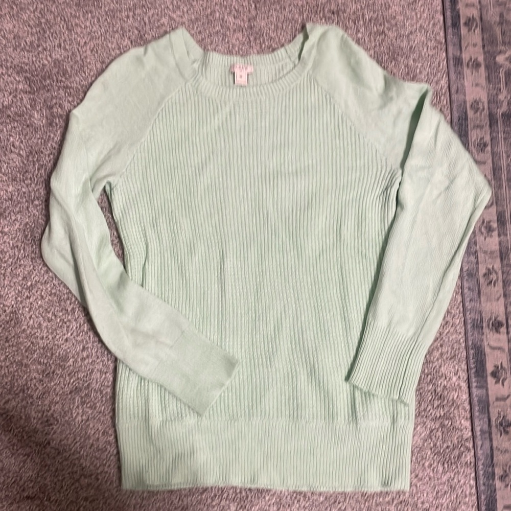 J. Crew women’s crew neck waffle stitch sweater, mint, size medium